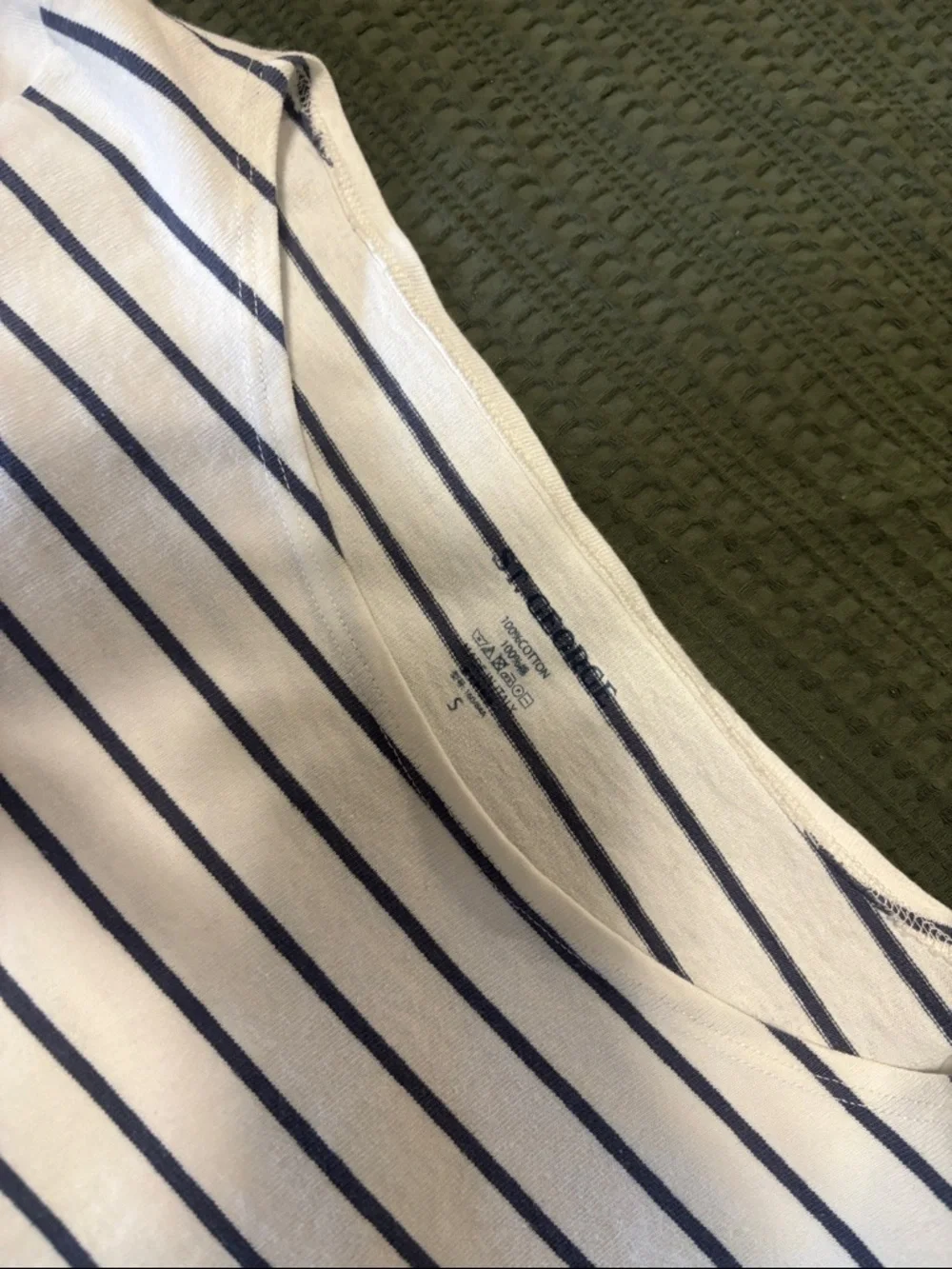 White and Navy Striped Long Sleeve Boatneck Top - Picture 2 of 2